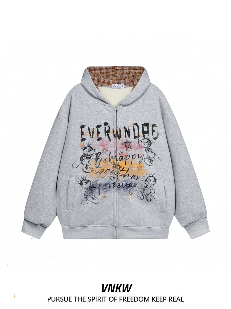 

Ретро-худи из флиса, осенне-зимняя свободная утепленная толстовка для пар, верхняя одежда с капюшоном