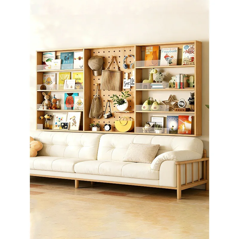 Solid wood hole board shelf wall hanger, wooden storage rack living room display rack