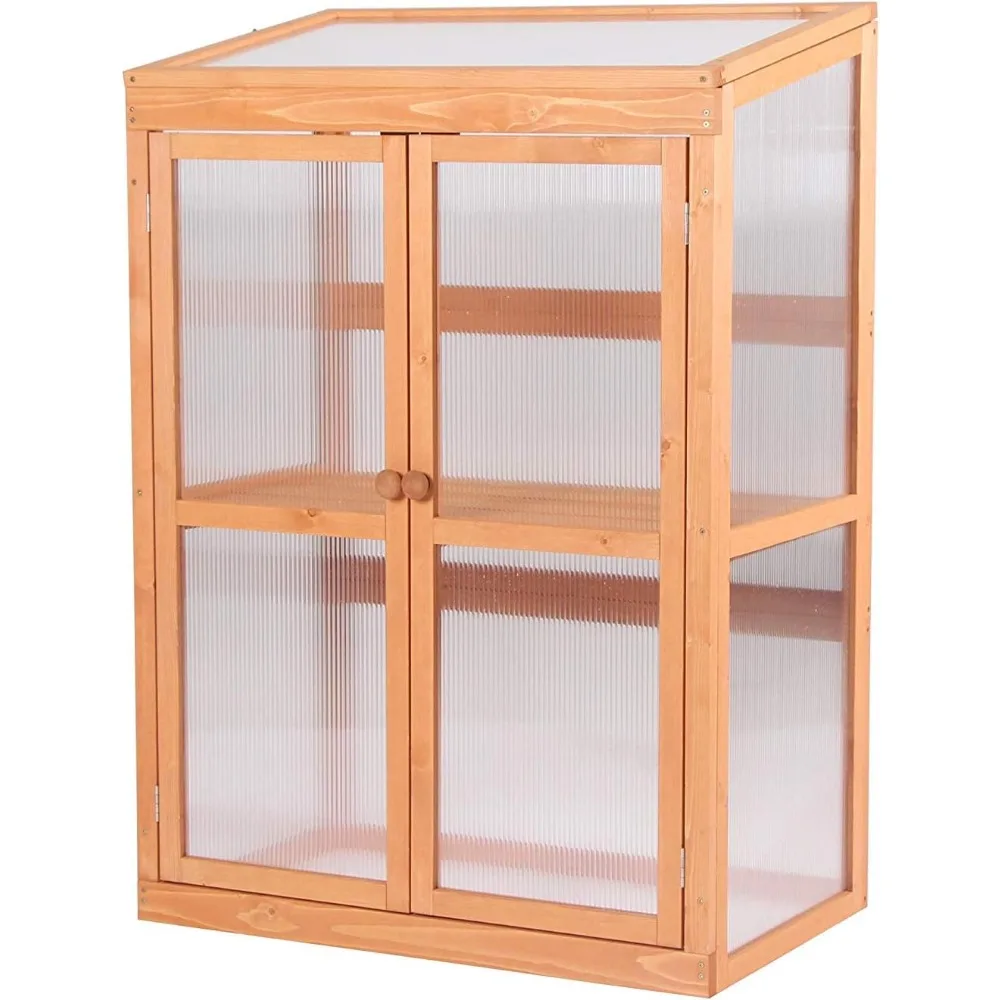 

Wooden Cold Frame Greenhouse, Raised Flower Planter Shelf Protection for Outdoor Indoor Use, 0760 (Orange)