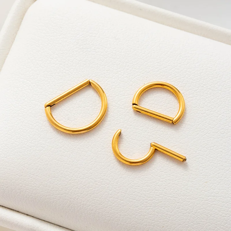 1Piece G23 Titanium Cartilage Hoop Earrings ASTM F136 Titanium D Shape Hinged Segment Clicker Septum Nose Ring Piercing Jewelry