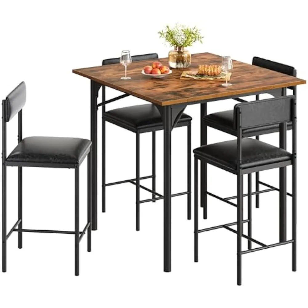 

5-Piece Dining Room Table Set Bar Table and Chairs Set Counter Height Dining Set Industrial High Top Kitchen Table with 4