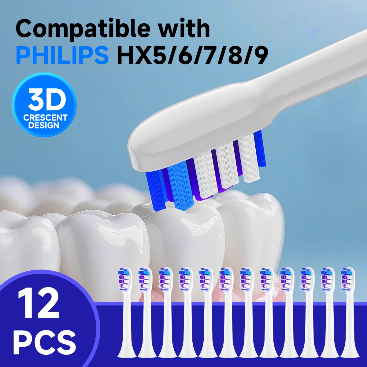 

12 шт./совместимы с насадками для зубных щеток PHILIPS HX5/HX6/HX7/HX8HX9 с мягкой щетиной