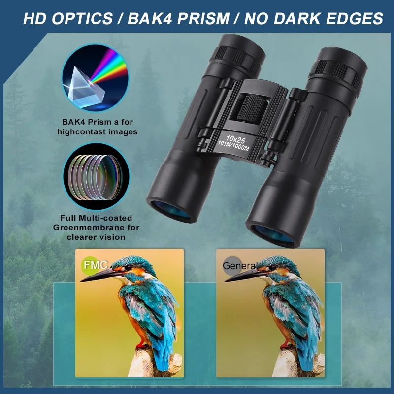 Imagem -04 - Binóculos hd Poderosos Portáteis Binóculos Binocular Telescópio para Atividades ao ar Livre Camping Caminhadas Adultos Crianças 10x25