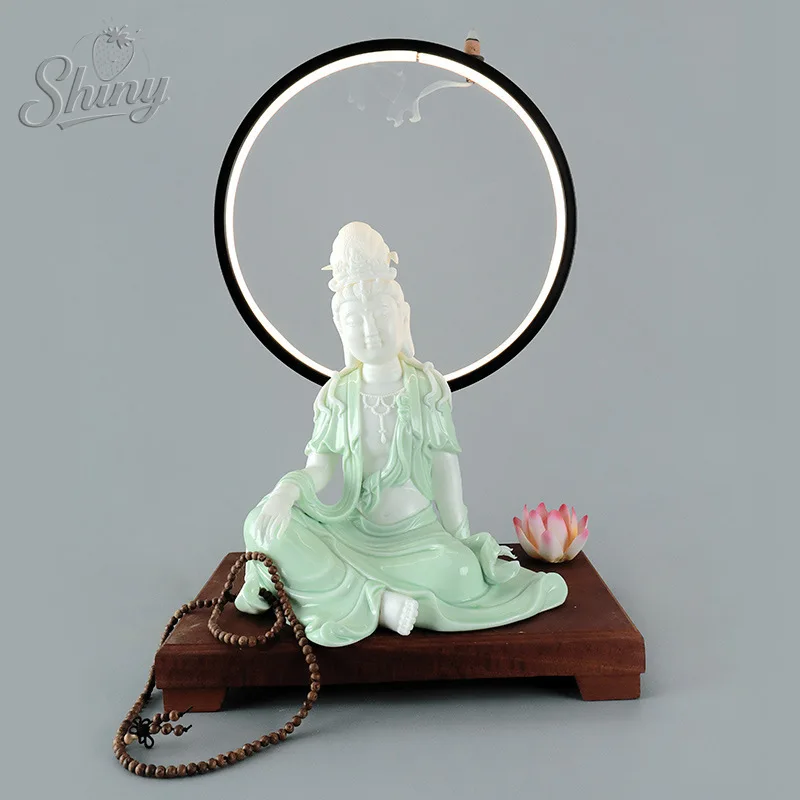 

Chinese Style Self-contained Goddess of Mercy Buddha Statue Zen Home Indoor Entryway Liquor Cabinet Ornament Ceramic Crafts