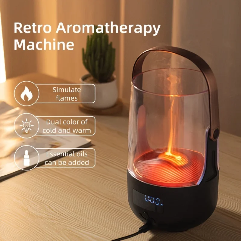 6.76oz Dual-Color Volcanic Flame Aromatherapy Humidifier with Auto Shut-Off - USB Powered, Perfect for Spa, Yoga, Office & Bedro