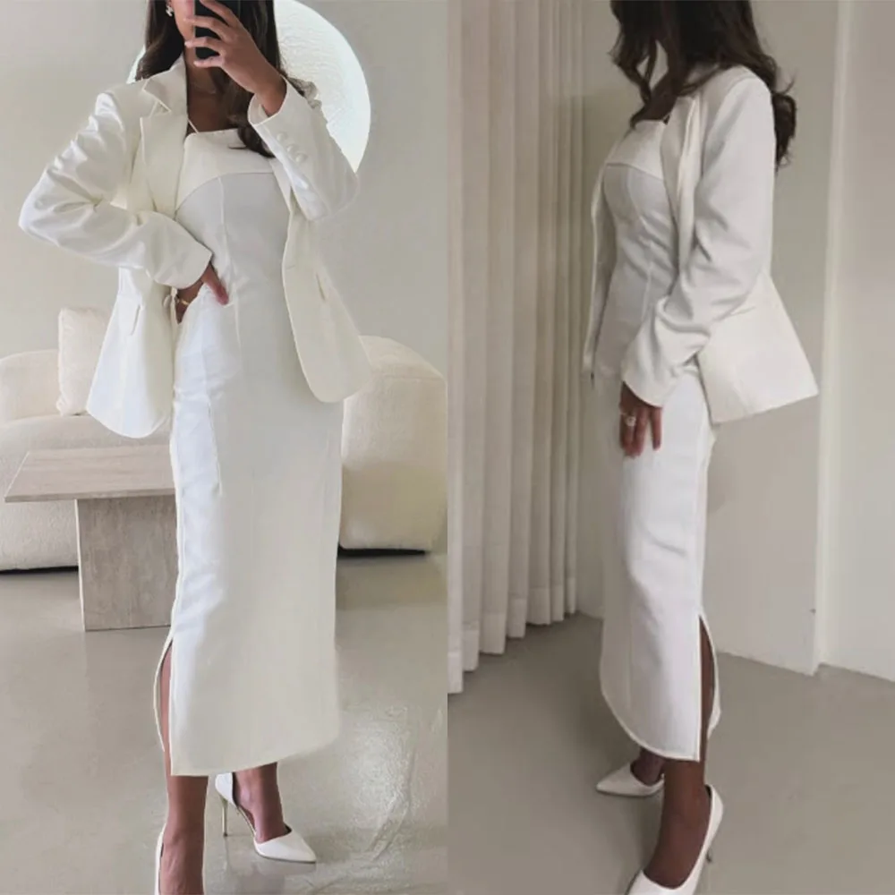 

High Quality Customized Strapless Ankle Length White Woman Long Dresses Straight Vestido De Cumpleaños Mujer Para Photoshoot