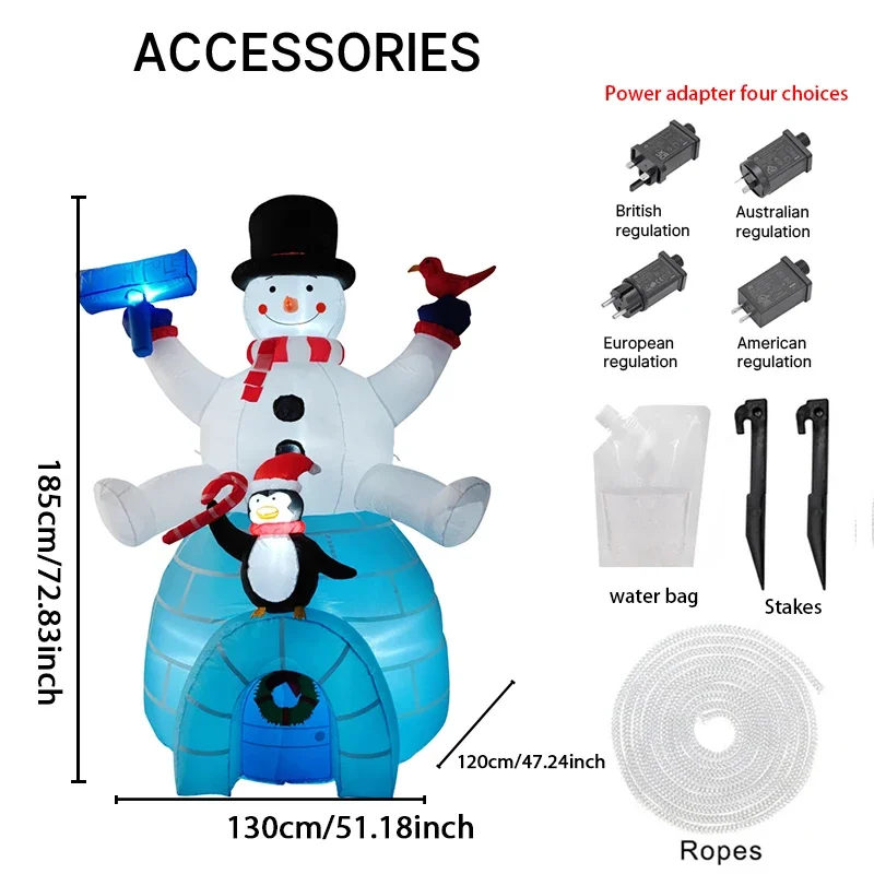 5.91FT LED Lit Home Decor Ornament Xmas Yard Decoration Inflatable Snowman Penguin Igloo Toy Festive Gift Christmas Supplies
