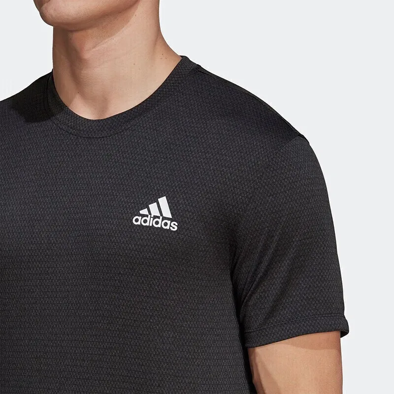 Adidas Men's Black Short - Sleeve Sports T Shirt with White Brand Logo for Running and Fitness