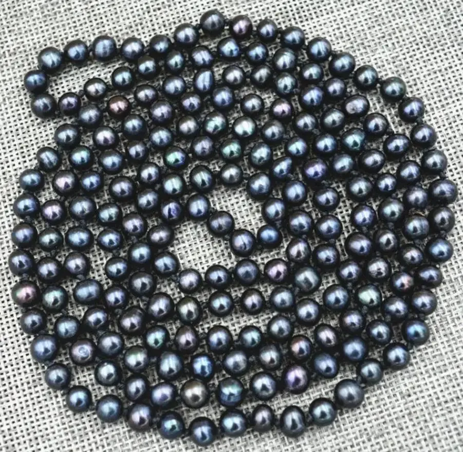 New 7-8mm Black real akoya Tahiti Cultured Pearl Necklace 50inch AA+