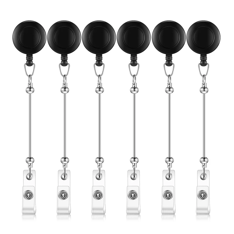 

6 Pcs Beadable Retractable Badge Reel Clips Holder With Clip Jewelry DIY Gift For Nurse And Teacher Office Supplies