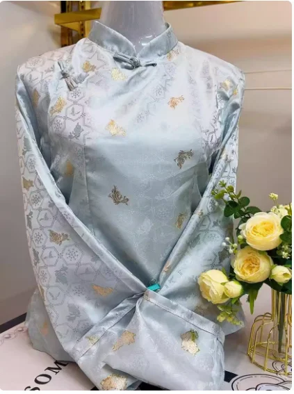 Chemise tibétaine boutonnée à col Vertical pour femmes chinoises, vêtements Xizang