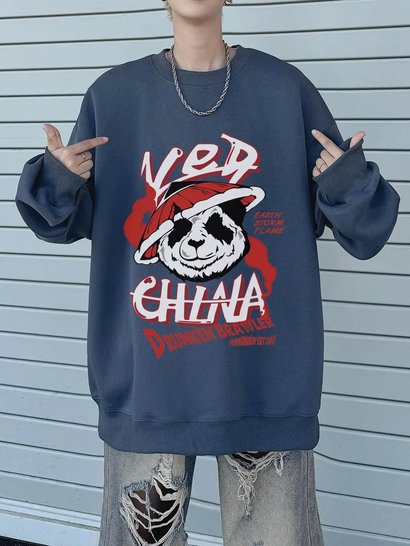 Drunken Panda Funny Graphic Pullover Man Oversize Autumn Sweatshirts High Quality Casual Hoodies Harajuku Clothing Drop Shoulder