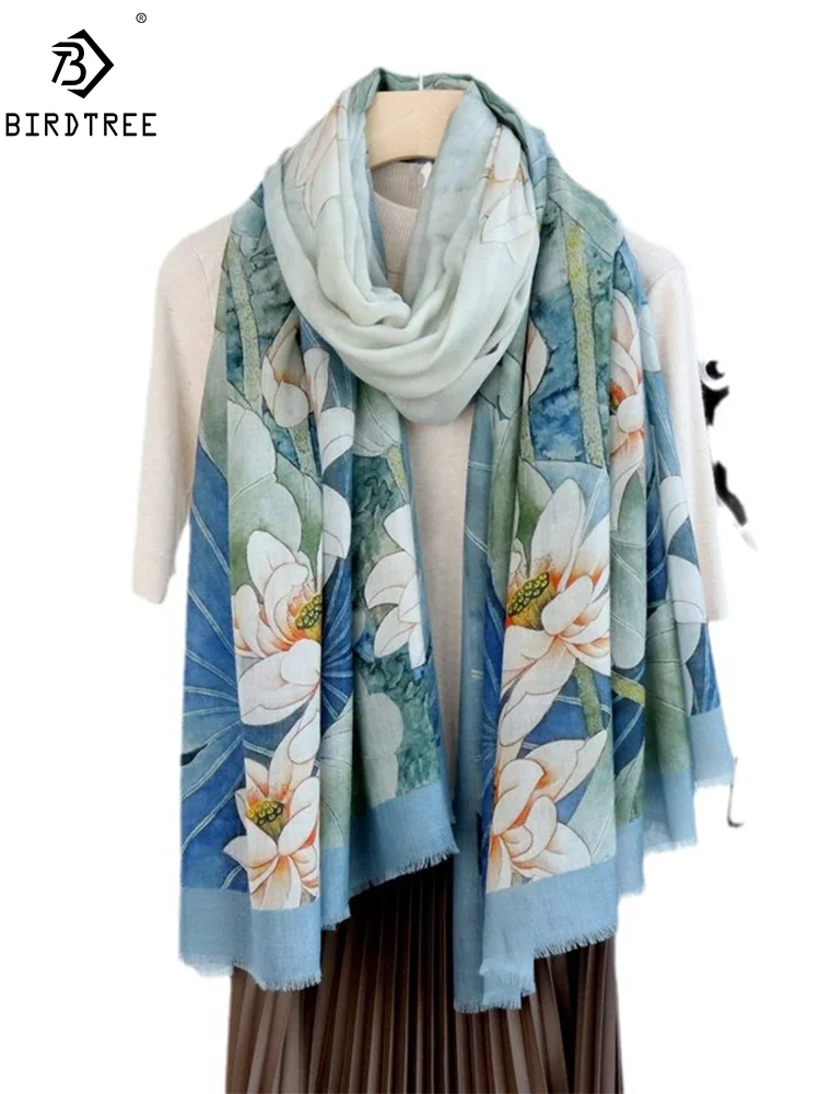 

BirdTree, 100%Australian Wool Elegant Scarves, 200cm Floral Printed, Mom Gift Warm Fashion Chic Scarf, 2024 Autumn New A47624QM