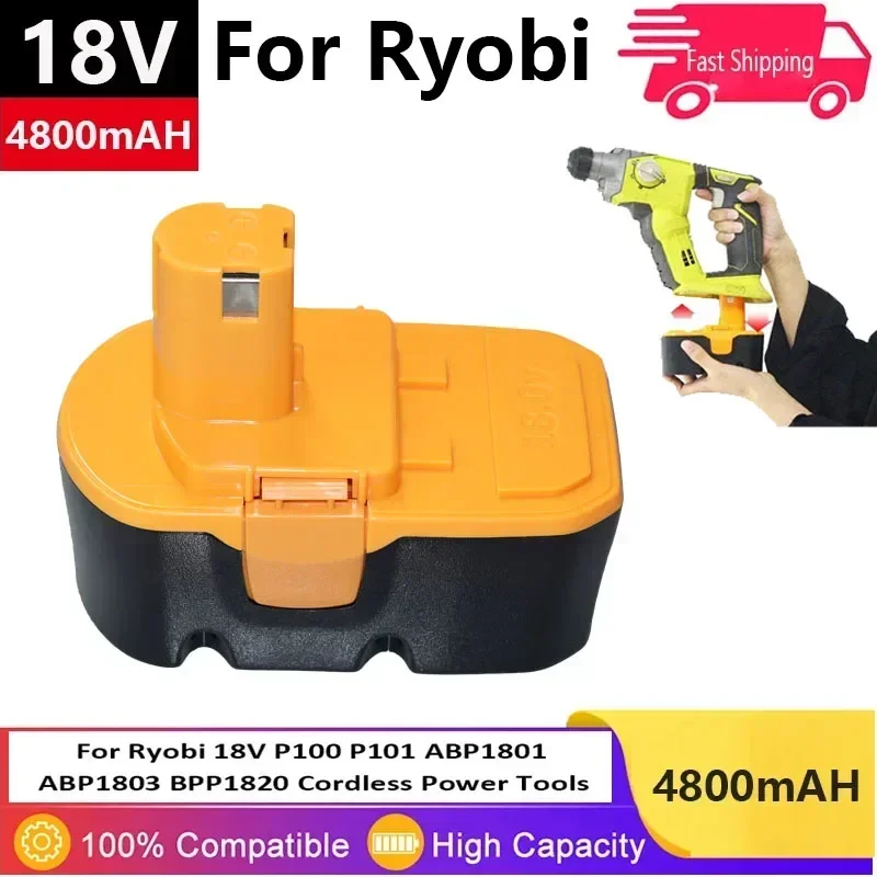New For Ryobi P100 P101 18V 4800mAh Replacement Battery Compatible For Ryobi ABP1801 ABP1803 BPP1820 Cordless Power Tools