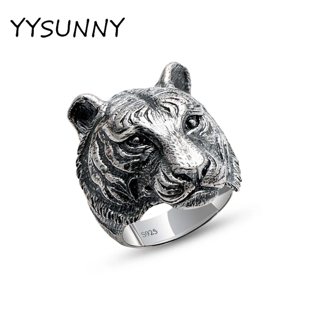 

YYSUNNY Fashion Retro S925 Silver Jewelry Punk Embossed Tiger Ring for Men Creative Jewelry Gift