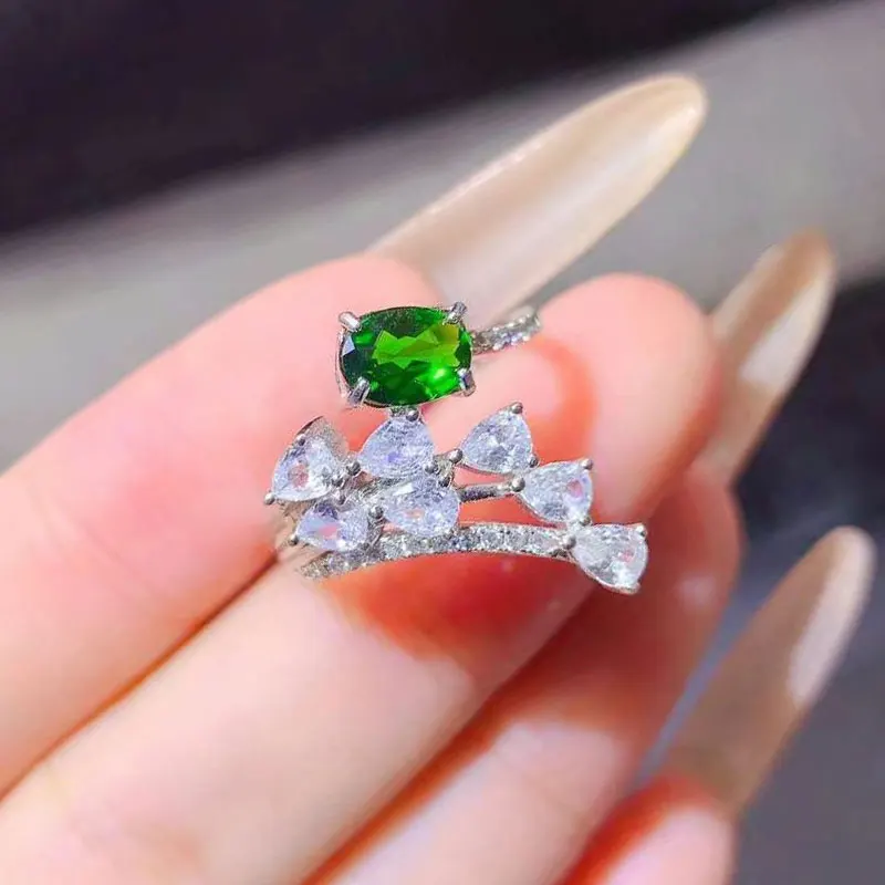 

Classic Silver Diopside Ring 5mm*7mm 1ct Natural Diopside Ring with certificate real 925 Silver gemstone Jewelry