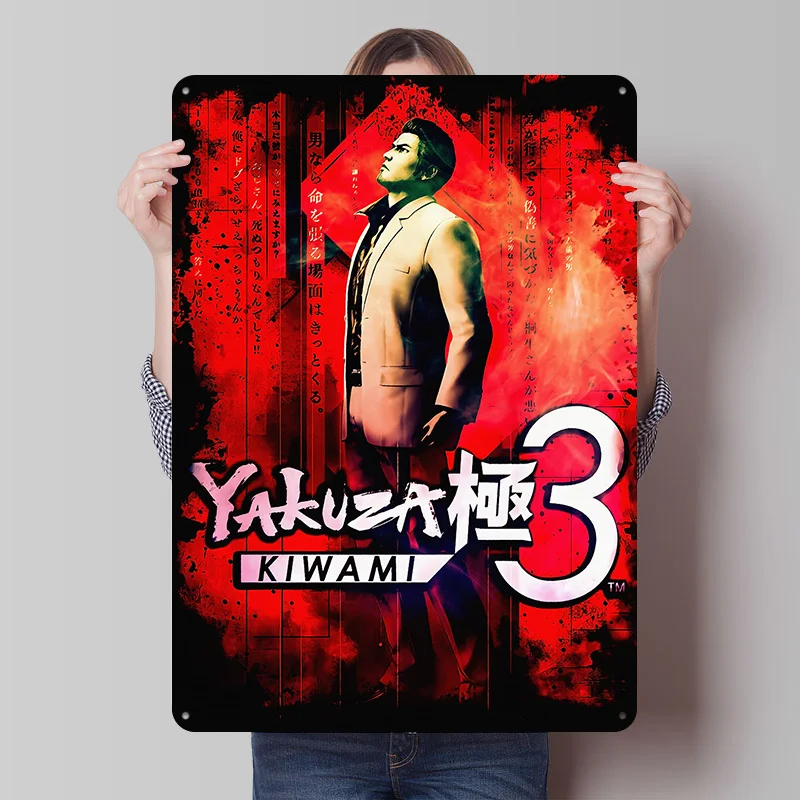 Yakuza Kiwami 3 Spiel Metallposter Individuelle Wandkunst Retro Vintage Blechschilder für Männerhöhle Heimdekoration Schlafzimmer