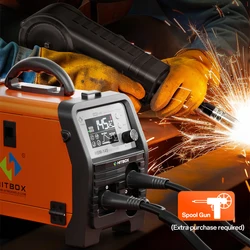 HITBOX 145A Semi-Automatic MIG Welding Machine 4 in 1 MMA/Gasless MIG/Lift TIG/Spool Gun Inverter Welder Synergy Tool HBM145