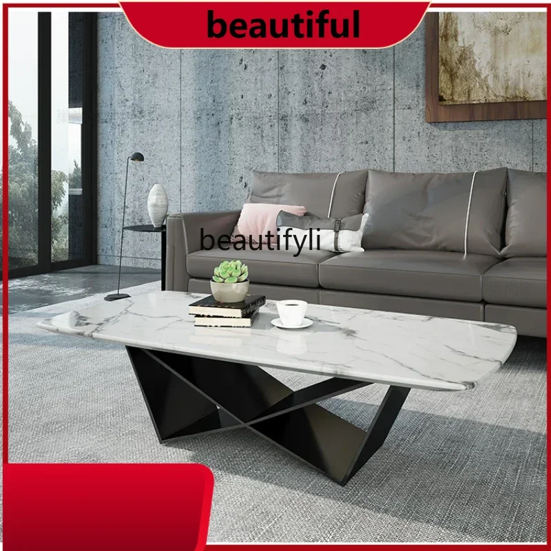 Mesa de centro nórdica, mesa de té sencilla, sala de estar, mesa de centro de mármol rectangular moderna H