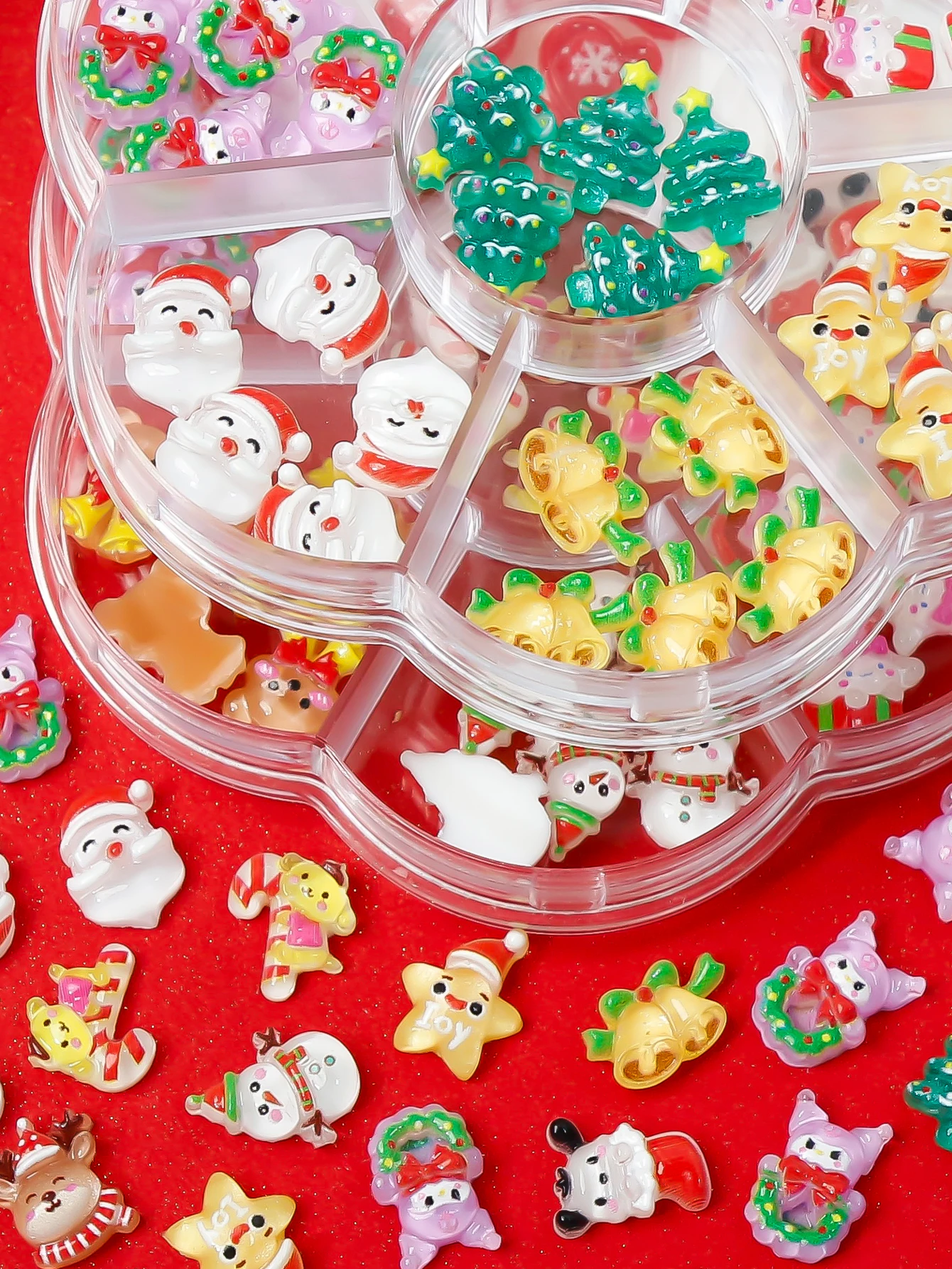 1 caixa de acessórios de arte de unha de desenho animado fofo de Natal, boneco de neve de Papai Noel alce árvore de Natal acessórios de arte de unha adequados para unhas