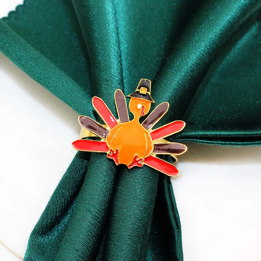 6Pcs Colorful Turkey Napkin Rings Metal Thanksgiving Table Decor for Autumn Harvest Party Holiday Table Setting