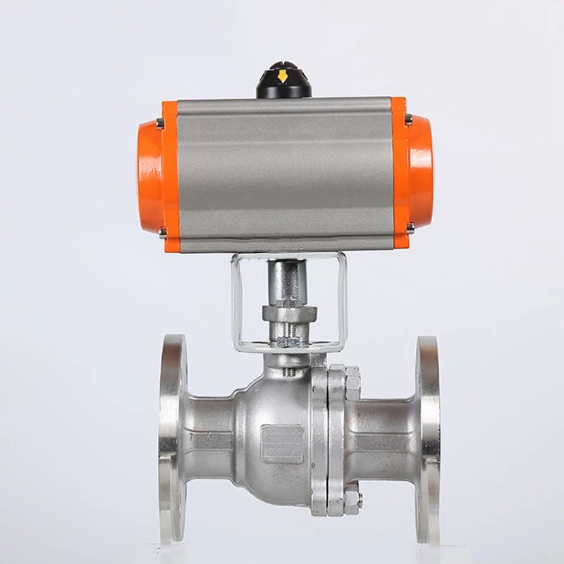 PN16 DN80 3 بوصة 2 طريقة مزدوجة شفة نوع تعمل عن بعد الفولاذ المقاوم للصدأ 304 صمام كروي يعمل بالهواء المضغوط