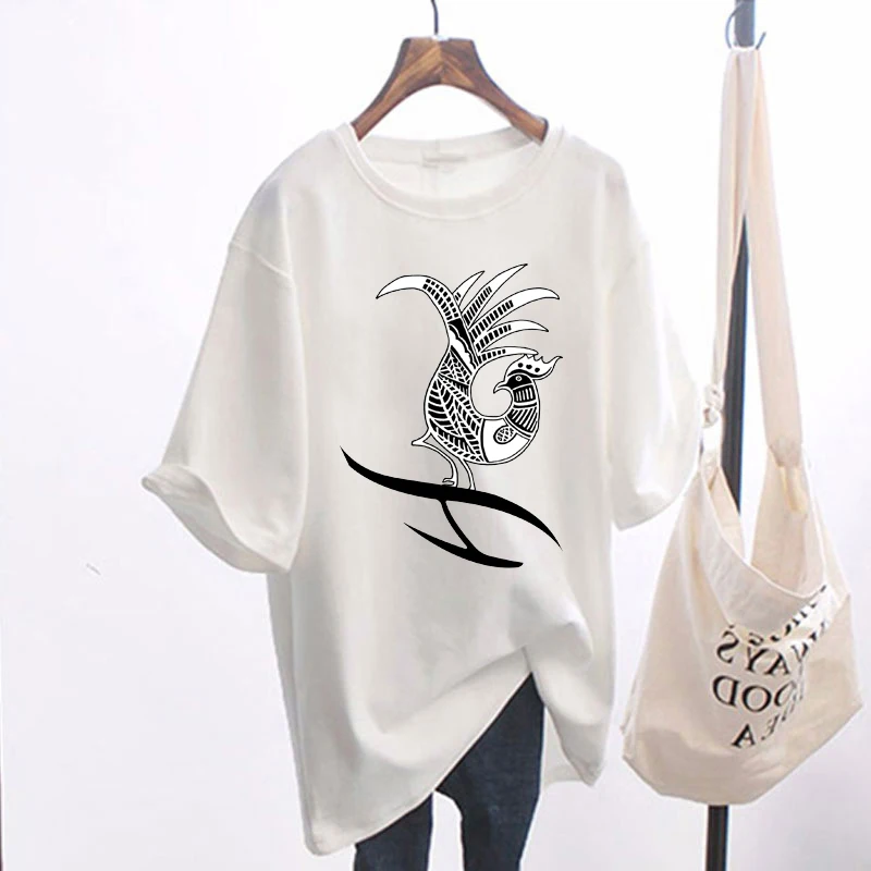 Ladies Summer Round Neck Modal Cotton T-Shirt Short Sleeve Solid Color Top Harajuku Print Shirt