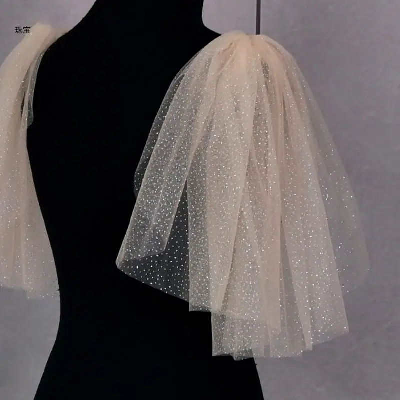 X5QE Shinning Shoulder Straps Detachable Bride Shrug Tulle Wedding Shawl