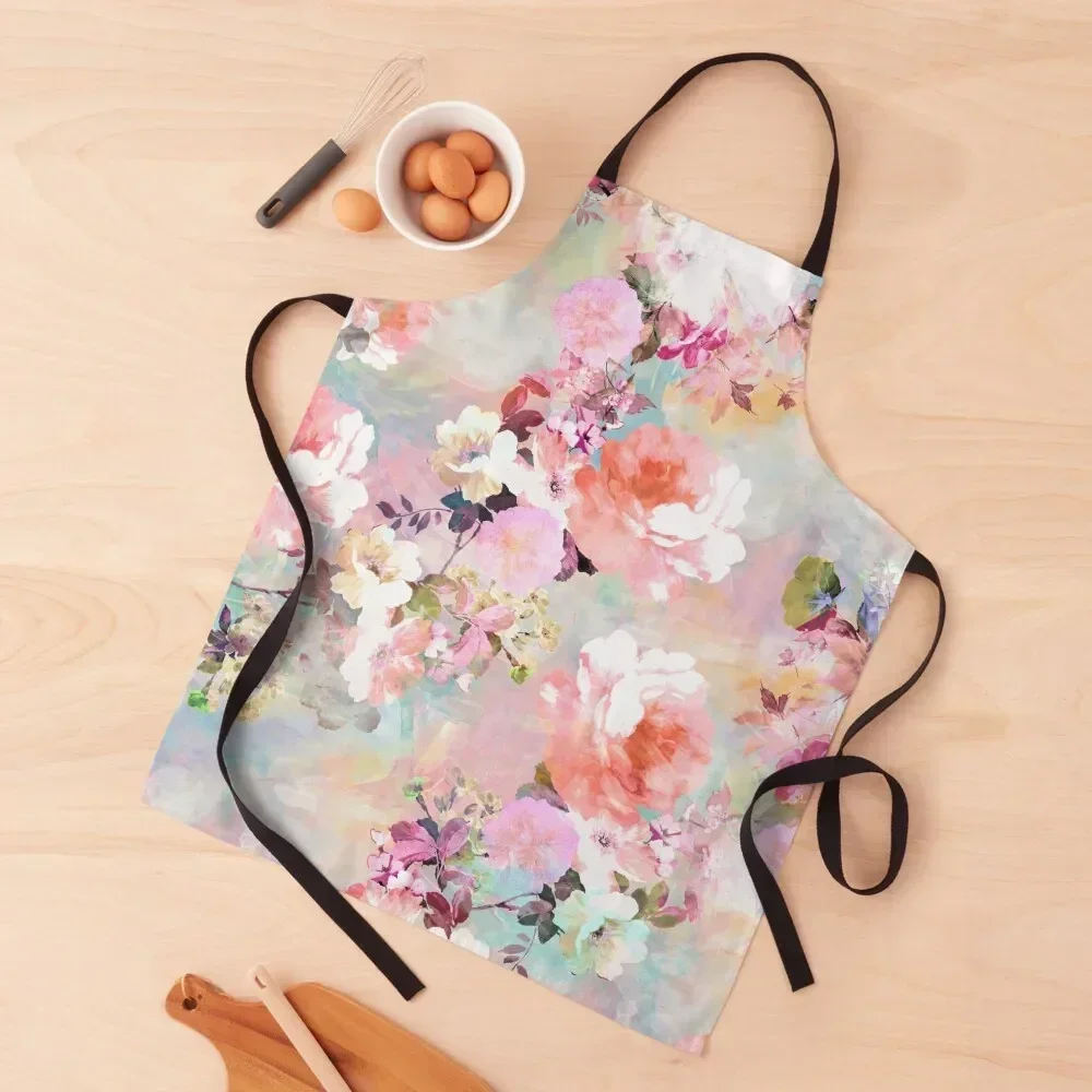 

Romantic Pink Teal Watercolor Chic Floral Pattern Apron Kitchen Apras For Women cooks clothes Cooking Kitchen Chef Apron