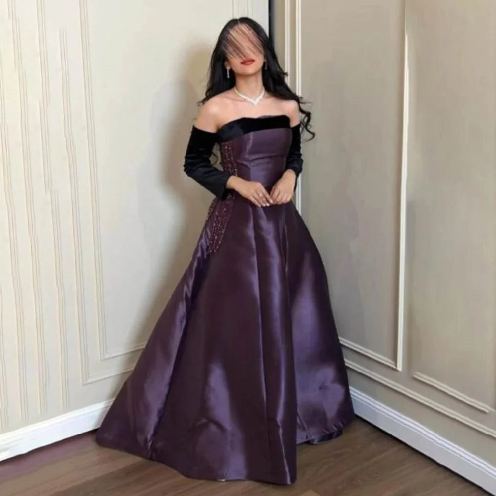 

Fashionable Beading Prom Dress Charming Three Quarter Evening dresses Sexy Floor Length Strapless Red Carpet Dress luxury 2026