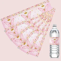 10pcs Pink Butterfly Bottle Labels Stickers Butterfly Theme Stickers for Birthday Wedding Party Decor Supplies