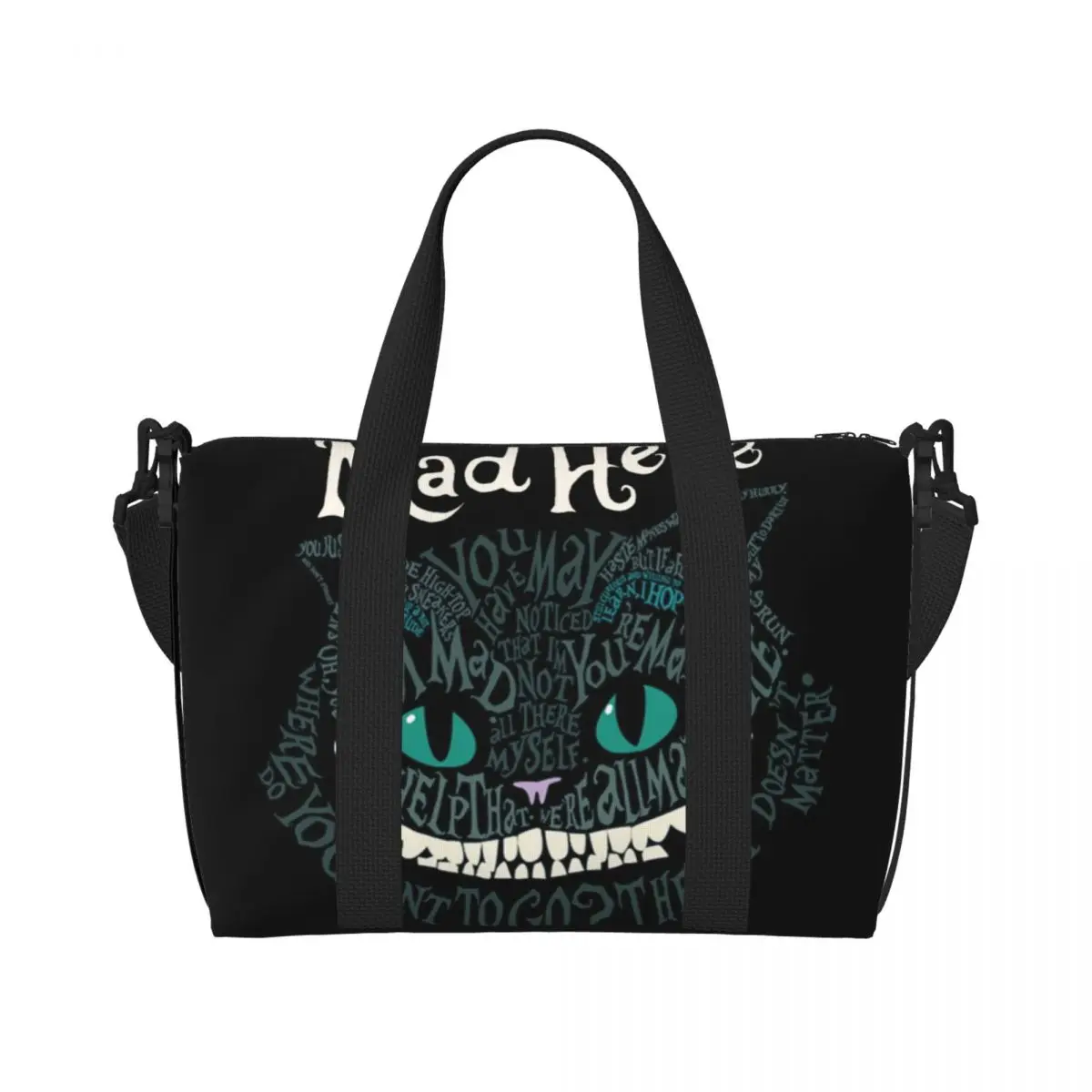 

Custom Cheshire Cat Tote Bag Women Big Capacity Cartoon Animal Gym Beach Travel Bags