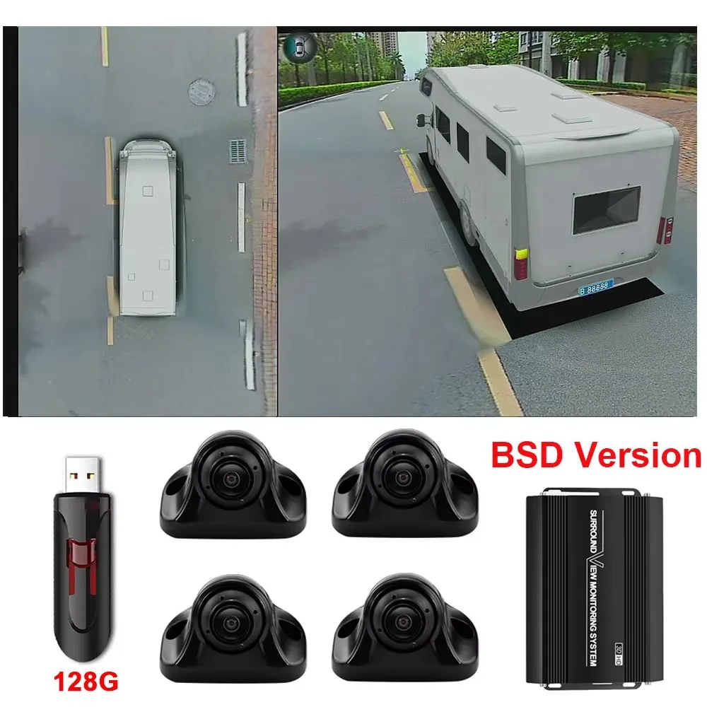 Carsanbo 360° Panorama Camera System Blind Spot Detection Bird's Eye View Seamless 3D 1080P Recorder AI BSD For Bus RV Motorhome