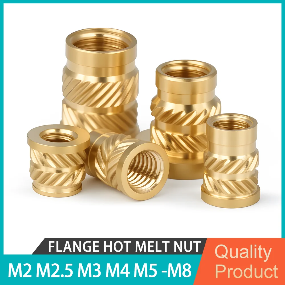 Brass Flange Hot Melt Nut Insert Double Twill Knurl Knurled Nuts Thread Heating Molding Injection Nuts M2 M2.5 M3 M4 M5 M6 M8
