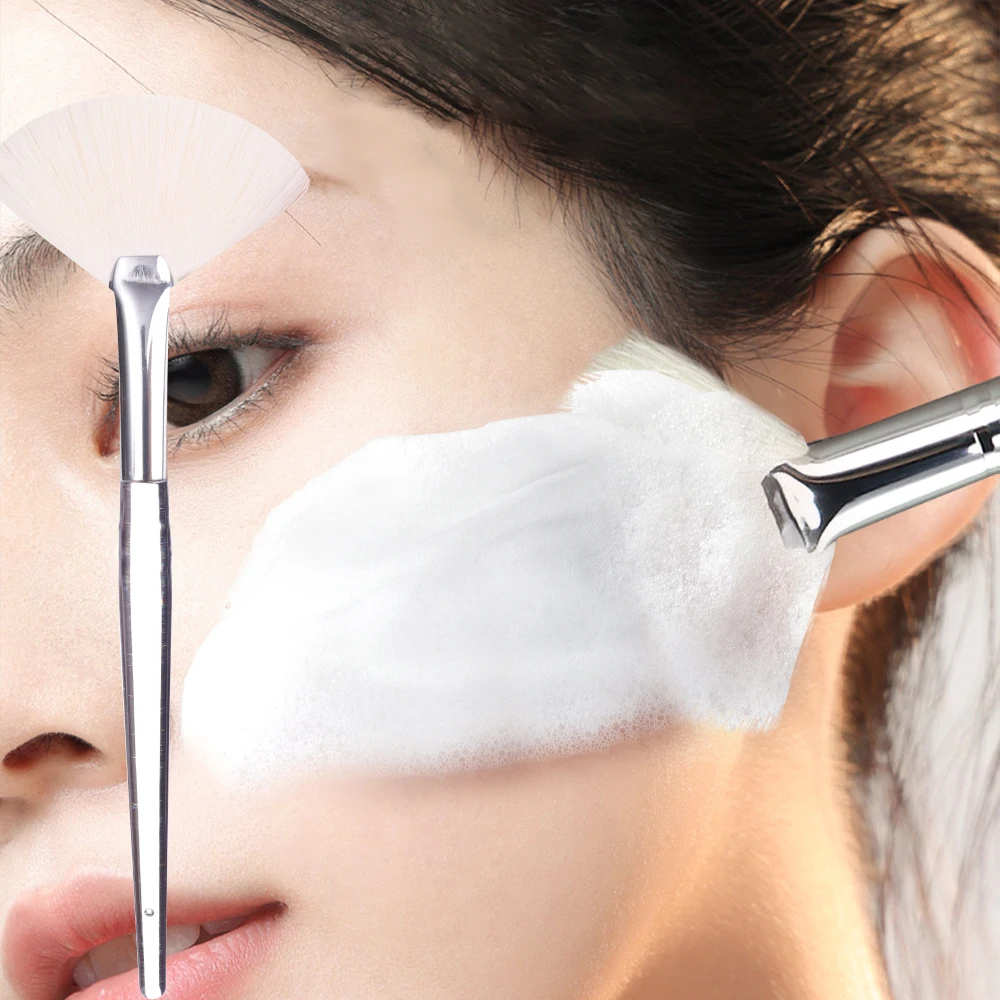 1 cepillo de ventilador para mascarilla Facial DIY, mango transparente, aplicador Facial suave, cepillo espumoso para máscaras de arcilla, loción corporal para salón de belleza