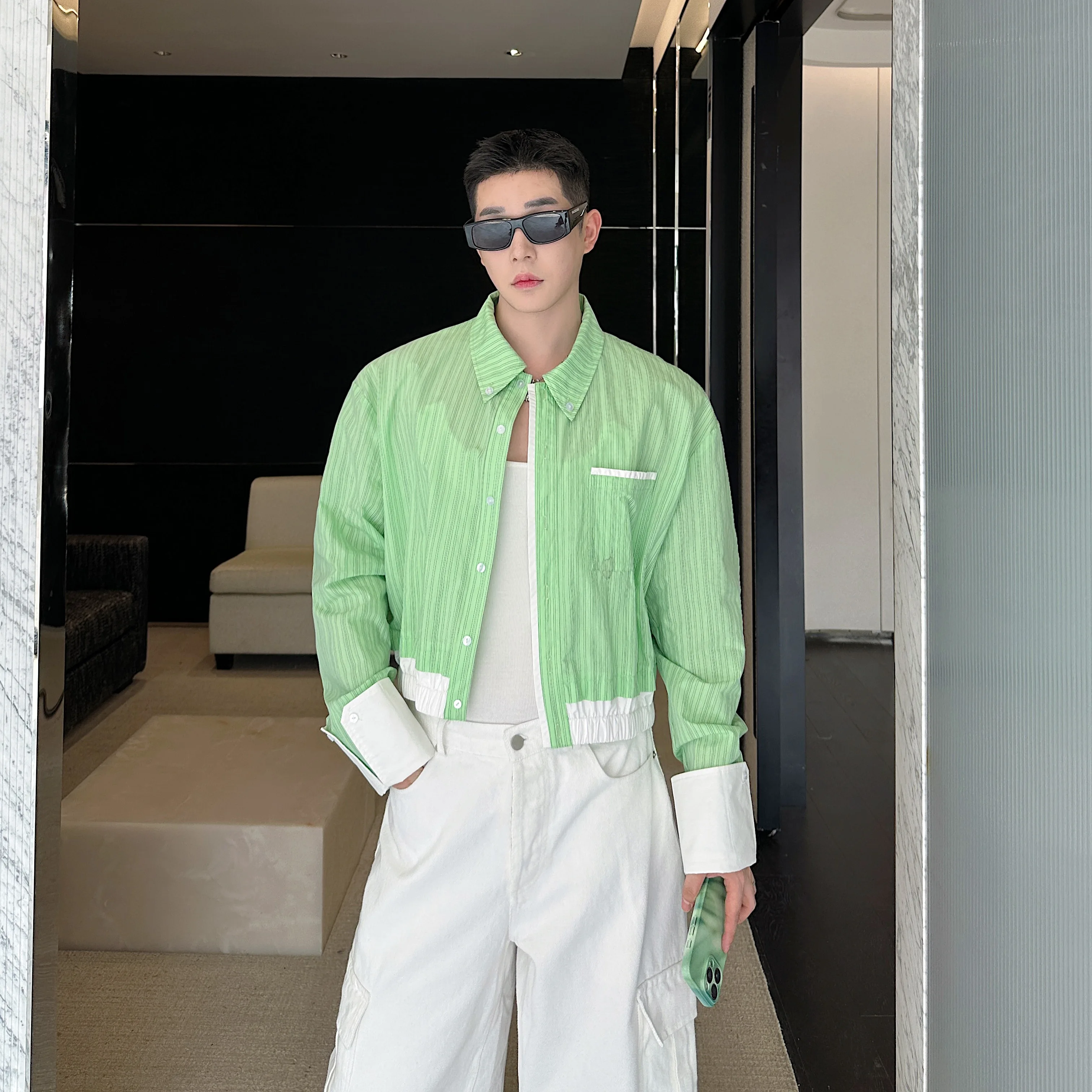 Men's 2025 Summer New Stylish Thin Contrast Color Stripe Long Sleeve Shirts Men's Fashion Tops Trendy Breathable Shirt Jackets