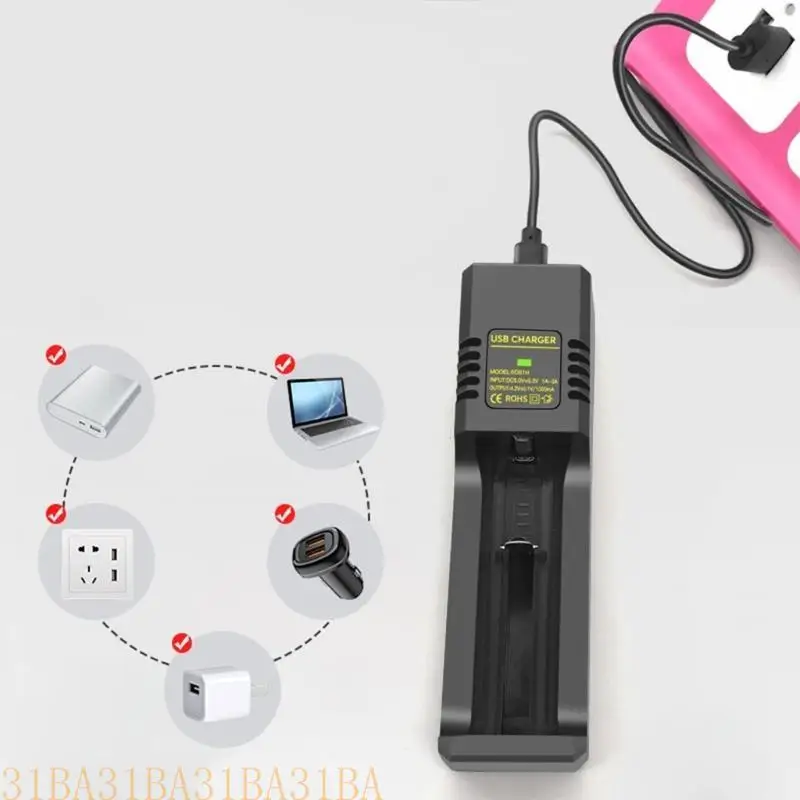 

652F USB Battery 1-Channel Charging Adapter with LED for 4.2V 3.7V 18650 14500 16340 Rechargeable Batteries