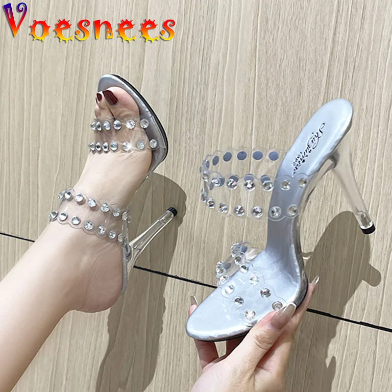 Sexy High Heels Women Slippers New Fashion PVC Transparent Shoes Outdoor Party Woman Pumps Bling Rhinestone Summer Dress Sandals