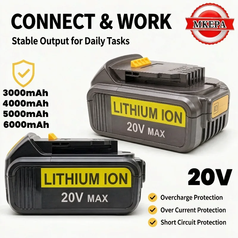 Heavy-Duty Li-ion Tool Battery Pack 20V 3.0Ah‑6.0Ah Replacement Battery DCB200 Compatible With DCB205 DCB201 DCB203