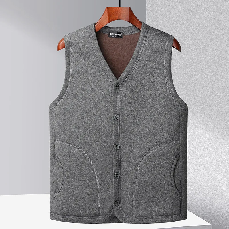 XL-5XL Winter Middle Aged Dad's Clothes Men's Vest Plush Thickened Casual Button Vest Tank Top Sleeveless Jacket Lining Top