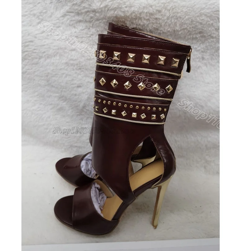 

Rivet Decor Stiletto Sexy Sandals Back Zipper Open Toe British Style Dress Fashion Women Sandal Boots 2026 Zapatos Para Mujere