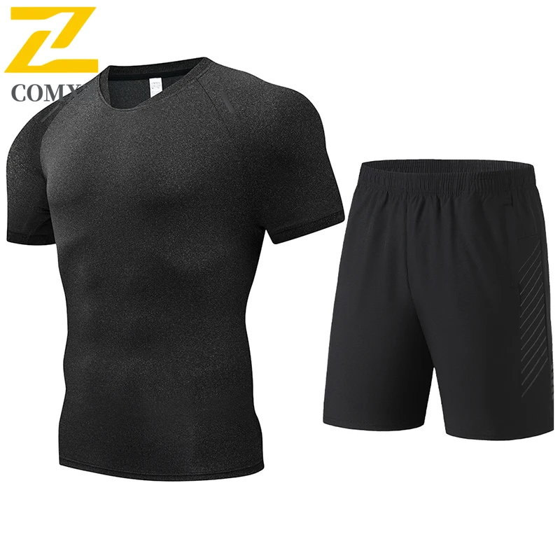 

2-piece Men's Set Lightweight Polyester Fiber Breathable Sweat Absorbing Running Top Outdoor Basketball Fitness Training Set