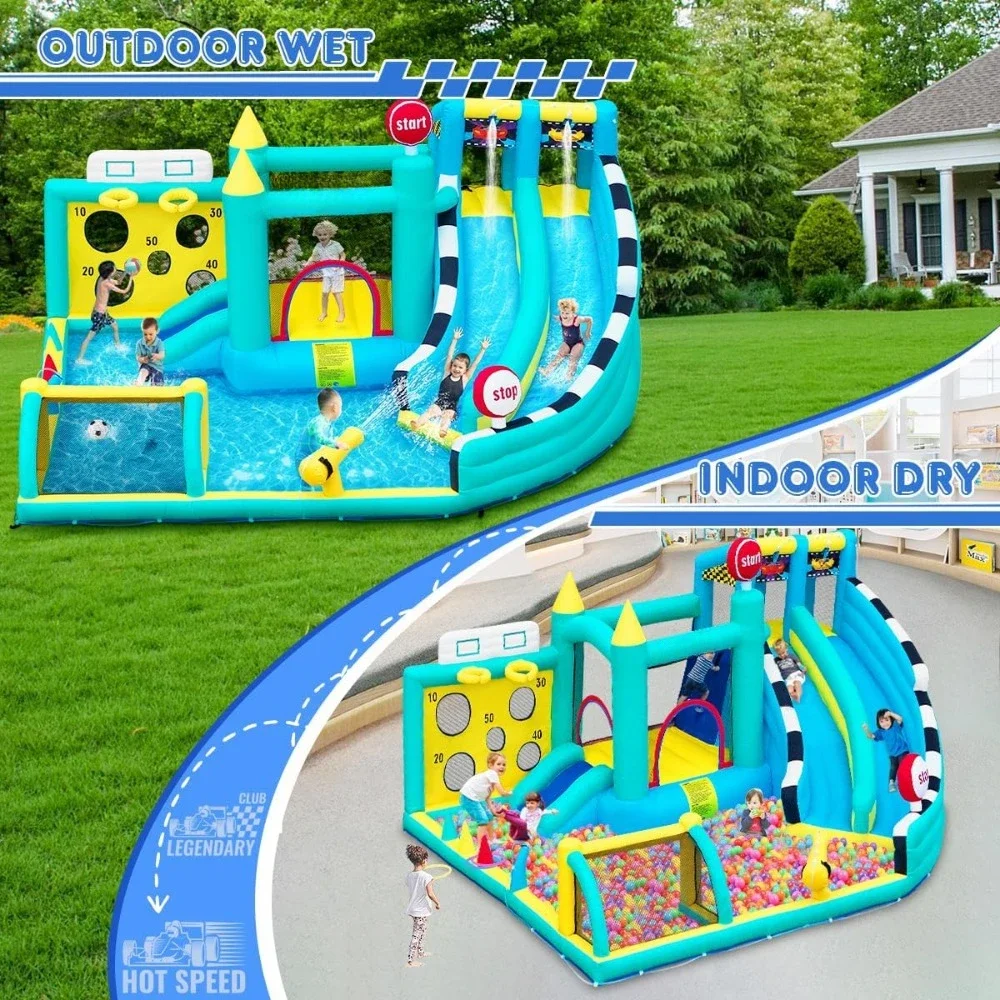 Надувной дом для прыжков с двойными водными горками и воздуходувкой, очень большой отказовный замок для детей, бассейна, прыжков, скалолазания