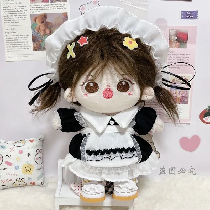 Limited Handmade 20cm Cute Peach Dress Denim Sweetheart Suit Maid Dress Plush Dolls Outfit Toys Doll\'s Accessories Cos Suit
