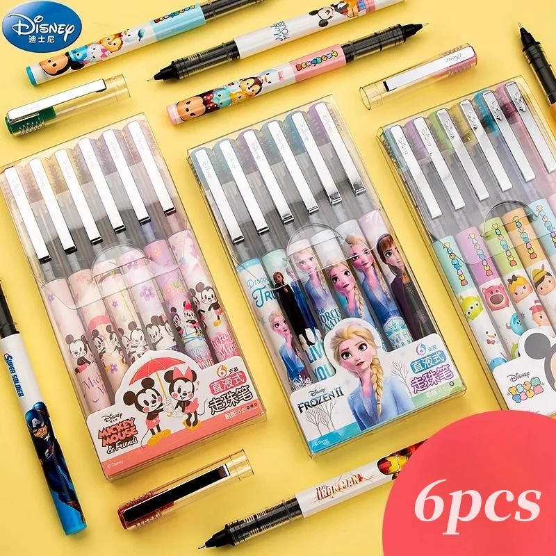 Disney cartoon ballpoint pen cute Mickey Mouse Minnie Mouse Hello kitty 6-pack gel pen quick-drying carbon ballpoint pen gift