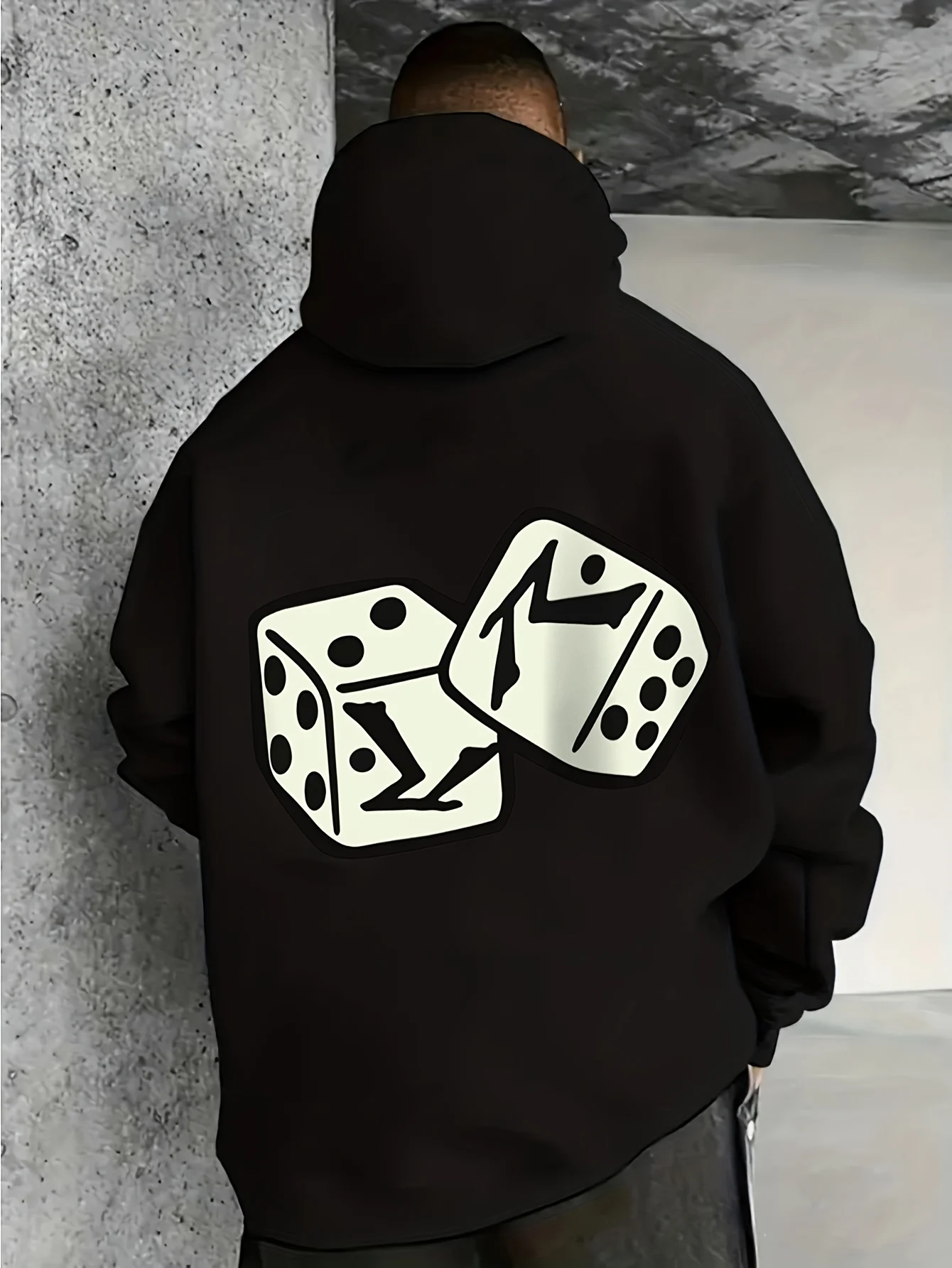 Men's Plus Size Dice Pattern Printed Hoodie - Camouflage Style, Suitable for Gaming and Casual Wear, Machine Washable Regular Fit Long-Sleeve Pullover for Casual Outfits