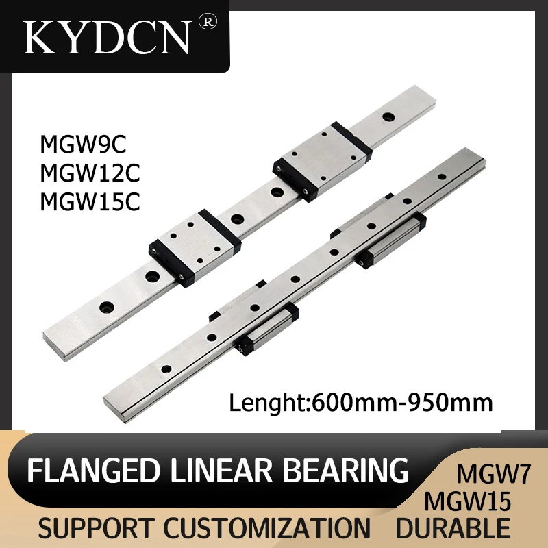 MGW12 MGW9 MGW15 L 600-950mm Miniature Linear Guide Rail 2PCS MGW Linear Guide+4PCS MGW carriage Block  MGW9C MGW12C MGW15C