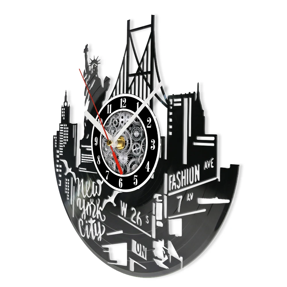 New York City NYC USA Vinyl Record Wall Clock For Living Room Bedroom Office Brooklyn Bridge NY Skyline Music Album Wall Clock