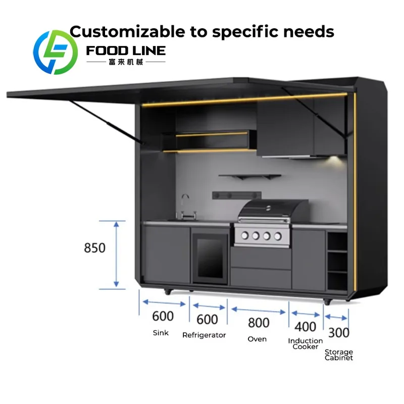 Customized Foldable Modular Outdoor BBQ Kitchen Station Luxury Garden Cooking Cabinet With Refrigerator For Backyard Camping