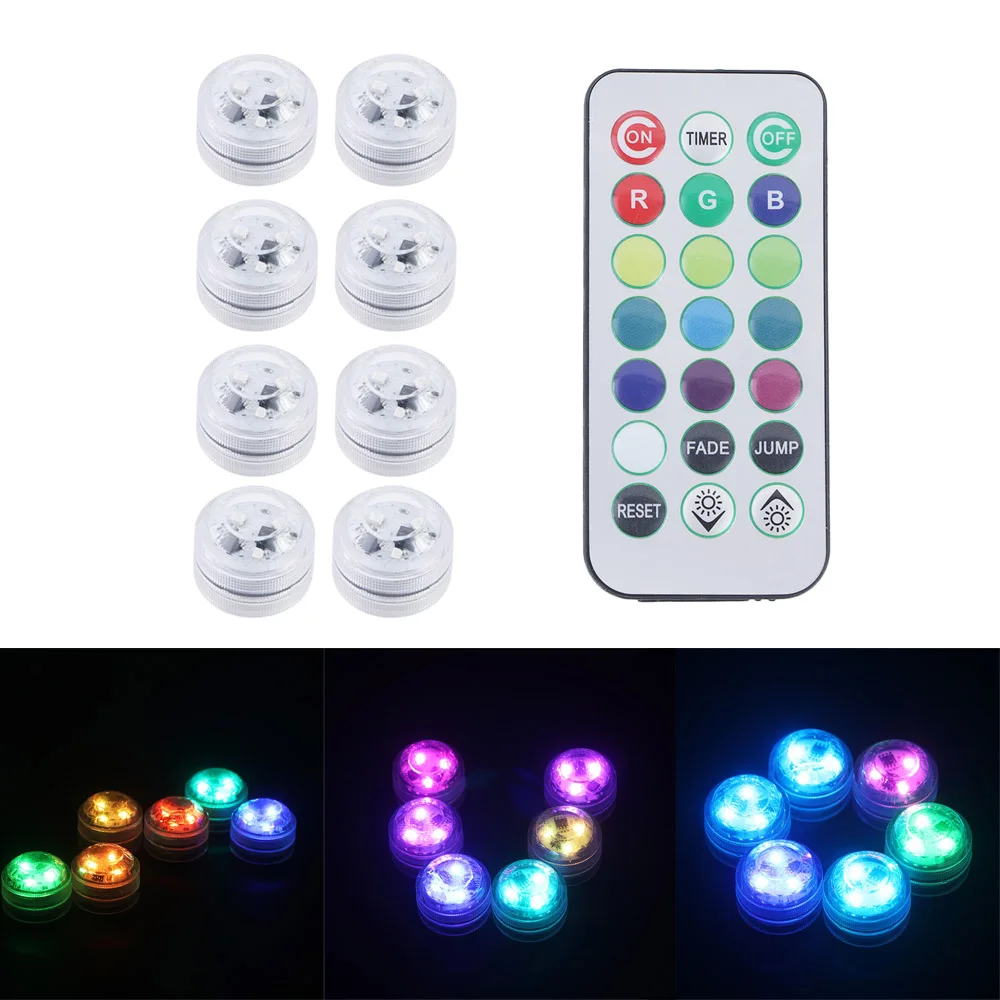 LED Light Remote Control Night Lights For Wedding Tea Light Hot Tub Pond Pool Bathtub Aquarium Party Vase Decor